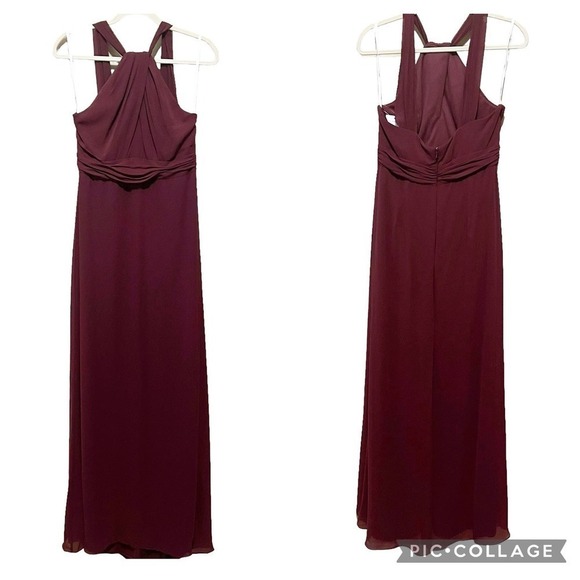 Jenny Packham NWT JP1034 Halter Chiffon Sleeveless Bridesmaid Dress Cabernet 10 - Picture 1 of 9